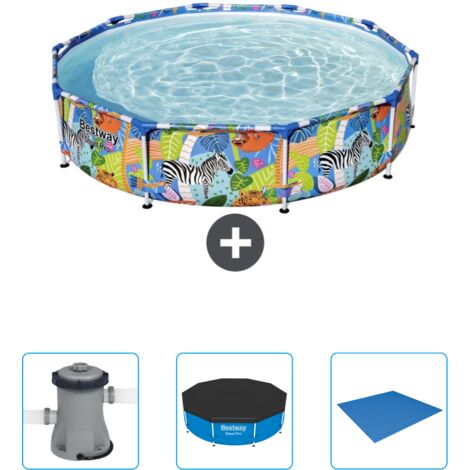 Piscine Bestway Ronde Steel Pro - 305 x 66 cm - Imprimé Jungle - Incluse Accessoire CB40 (1/4)