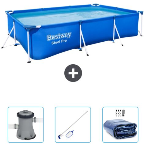 Piscine Bestway Rectangulaire Steel Pro - 300 x 201 x 66 cm - Bleue - Incluse Accessoire CB45 (1/4)