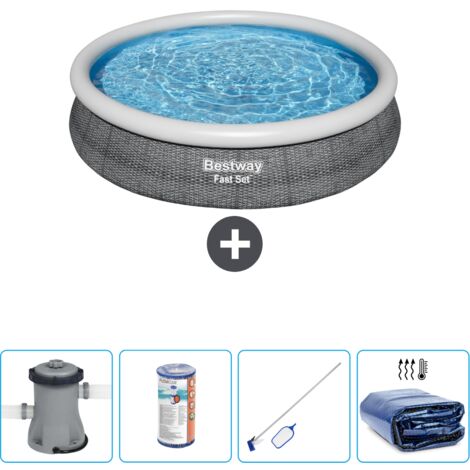 Piscine gonflable ronde Bestway à réglage rapide - Imprimé rotin - 366 x 76 cm - Comprend des Accessoires CB57 (1/4)