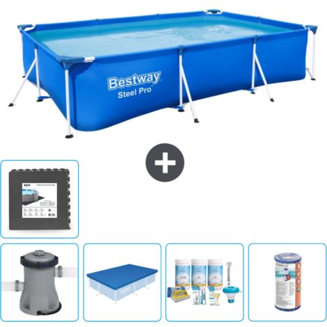 Piscine Bestway Rectangulaire Steel Pro - 300 x 201 x 66 cm - Bleue - Comprend des Accessoires CB13 (1/5)