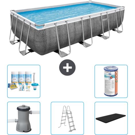 Piscine Rectangulaire Bestway Power Steel - Impression Rotin - 488 x 244 x 122 - Comprend des Accessoires CB29 (1/3)