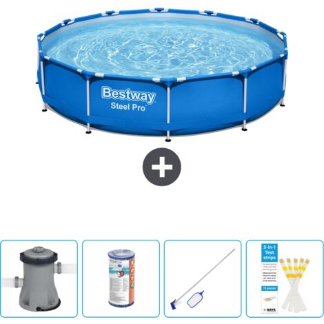 Piscine Bestway Ronde Steel Pro - 366 x 76 cm - Bleue - Comprend des Accessoires CB58 (1/4)