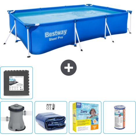Piscine Bestway Rectangulaire Steel Pro - 300 x 201 x 66 cm - Bleue -  Comprend des Accessoires CB18 (1/5)