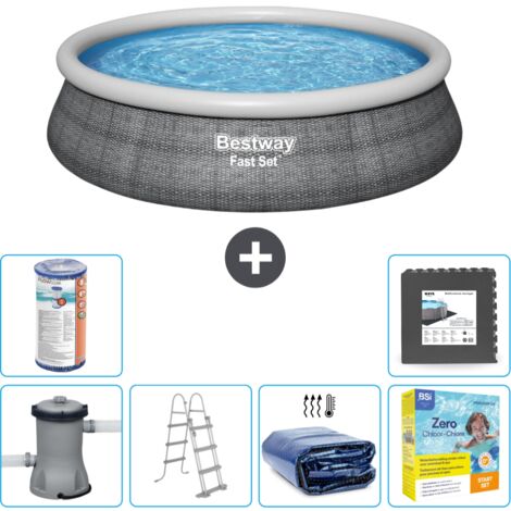 Piscine gonflable ronde Bestway à réglage rapide - Imprimé rotin - 457 x 107 cm - Comprend des Accessoires CB27 (1/5)