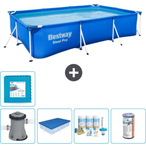Piscine Bestway Rectangulaire Steel Pro - 300 x 201 x 66 cm - Bleue - Comprend des Accessoires CB12 (1/5)
