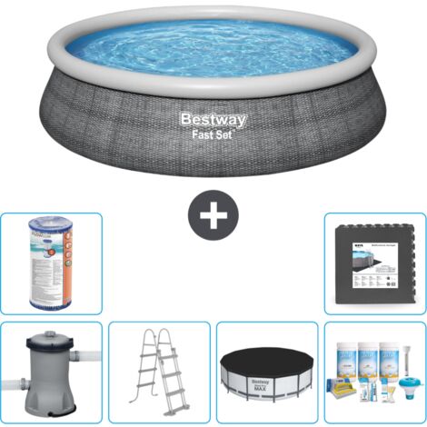 Piscine gonflable ronde Bestway à réglage rapide - Imprimé rotin - 457 x 107 cm - Comprend des Accessoires CB23 (1/5)