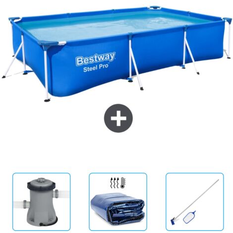 Piscine Bestway Rectangulaire Steel Pro - 300 x 201 x 66 cm - Bleue - Incluse Accessoire CB42 (1/4)