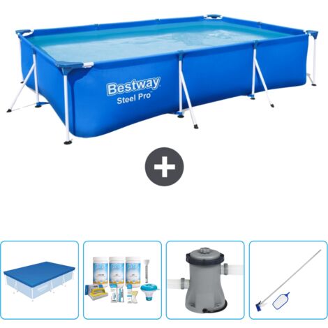 Piscine Bestway Rectangulaire Steel Pro - 300 x 201 x 66 cm - Bleue - Incluse Accessoire CB5 (1/5)