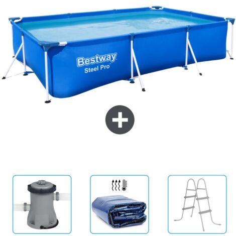 Piscine Bestway Rectangulaire Steel Pro - 300 x 201 x 66 cm - Bleue - Incluse Accessoire CB47 (1/4)
