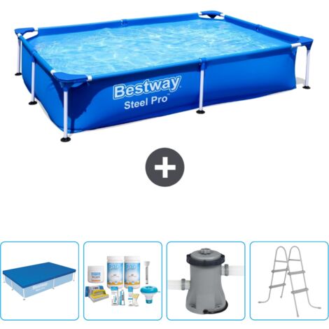 Piscine Bestway Rectangulaire Steel Pro - 221 x 150 x 43 cm - Bleue - Incluse Accessoire CB4 (1/5)