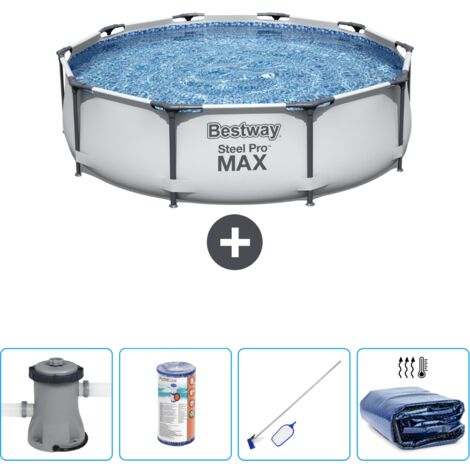 Piscine Bestway Ronde Steel Pro MAX - 305 x 76 cm - Grise -  Comprend des Accessoires CB57 (1/4)