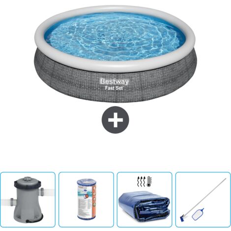 Piscine gonflable ronde Bestway à réglage rapide - Imprimé rotin - 366 x 76 cm - Comprend des Accessoires CB54 (1/4)