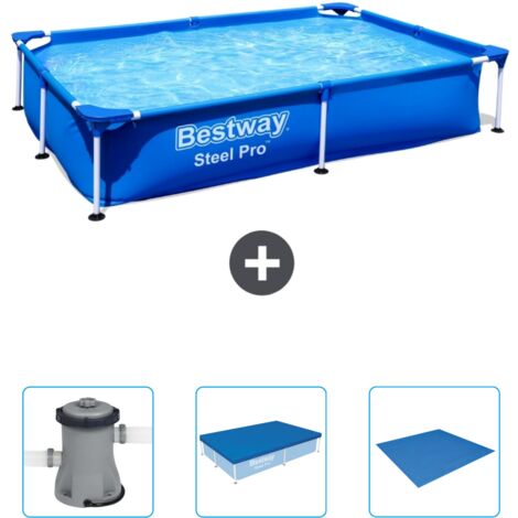 Piscine Bestway Rectangulaire Steel Pro - 221 x 150 x 43 cm - Bleue - Incluse Accessoire CB40 (1/4)