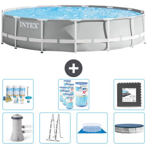 Piscine Intex Round Prism Frame - 457 x 107 cm - Grise - Comprend des Accessoires CB43 (1/4)