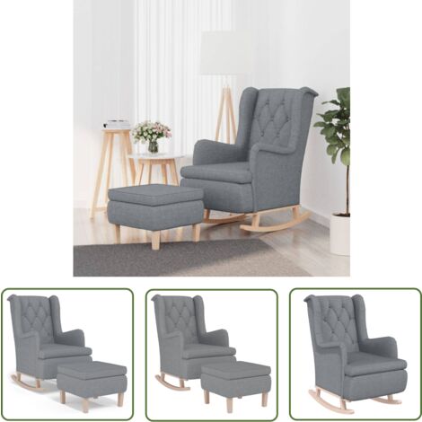 Fauteuil à Bascule Relaxant En Lin Gris Clair – Structure Métal & Pieds Bois – Confort Optimal Pour Salon Ou Jardin