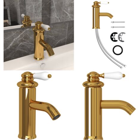 Robinet De Lavabo Blanc Et Doré - Inox - Modèle BR-2022A05 - Neuf