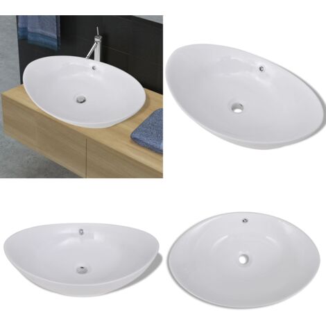Lavabo - Vasque Salle De Bain Ovale De Luxe à Trop-plein Blanc Mat 58 5x39cm Ceramique 98805861