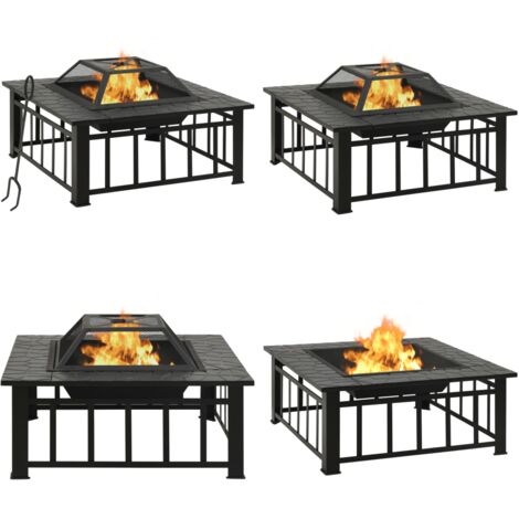 Poêle Jardin ML-Design Foyer De Jardin ML-Design - 128x40cm - Acier Noir - Toit Amovible - Avec Tisonnier Poêle Extérieur Acier