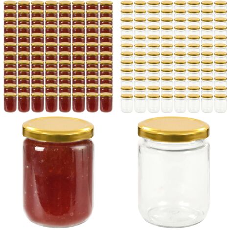 Lot De 6 Pots à Confiture Verre Carré 210 Ml + Couvercles Or Twist-Off + Entonnoir – Idéal Conserves, Épices, Cadeaux Maison