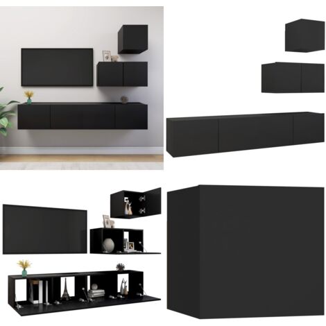 Meuble TV VidaXL Noir – Ensemble 4 Pièces En Bois D'ingénierie