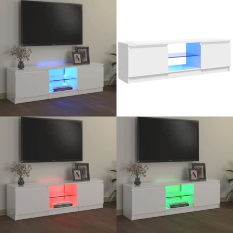 Meuble TV Avec Lumières LED RGB Blanc 120x30x35,5cm - Design Moderne Avec Rangement