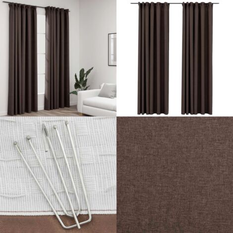 Rideaux occultants aspect lin et crochets 2 pcs Taupe 140x225cm ...
