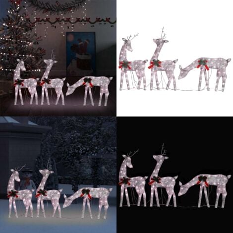 Famille de rennes de Noël 270x7x90 cm Doré Blanc chaud Maille - Décorations De Noël - Décoration Intérieure - Rennes Décoratifs - Éclairage Led - Guirlande Lumineuse - Home & Living