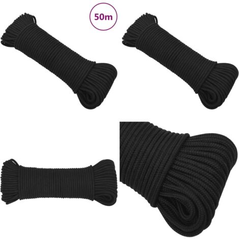 Corde Polypropylène 2 Mm X 50 M – Noire, Légère, Pour Bateau, Camping, Bricolage, Résistance 27 Kg