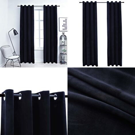 Rideaux occultants avec anneaux 2 pcs Velours Noir 140x175 cm - Rideaux Noirs - Rideaux Velours - Rideaux Occultants - Décoration Intérieure - Intimité - Home & Living