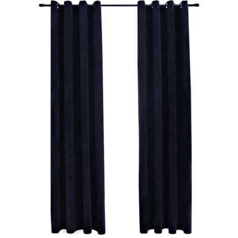 Rideaux occultants avec anneaux 2 pcs Velours Noir 140x175 cm - Rideaux Noirs - Rideaux Velours - Rideaux Occultants - Décoration Intérieure - Intimité - Home & Living