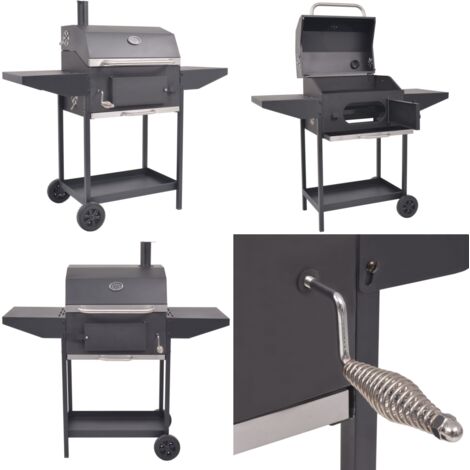 Barbecue Charbon De Bois Avec Chariot - Grille Rotative 360°, Bac à Charbon Réglable, Design Pliable - Pour Jardin, Camping, Pique-nique (ZICHOUYING)