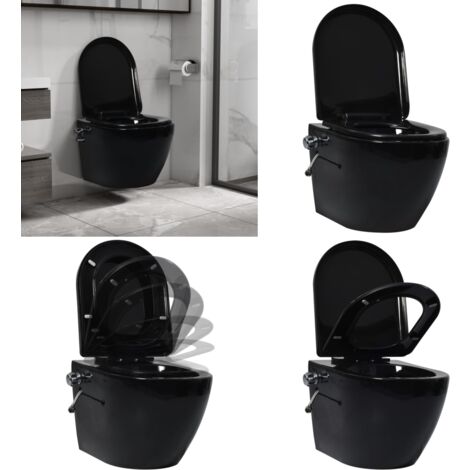 Toilette murale sans bord à fonction de bidet Céramique Noir - WC suspendu -  WC suspendus - Home & Living