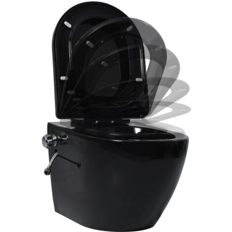 Toilette murale sans bord à fonction de bidet Céramique Noir - WC suspendu -  WC suspendus - Home & Living