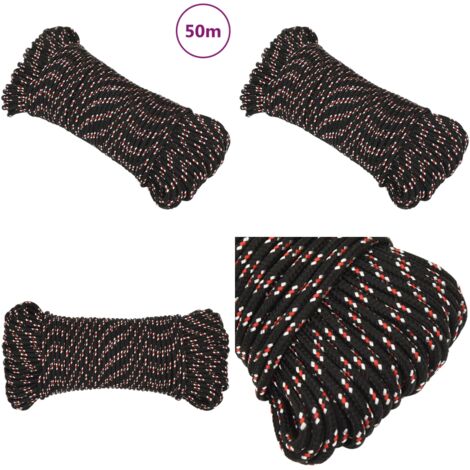 Corde Bateau En Polypropylène Tressé Noir - 2 Mm X 50 M - Légère Et Résistante Pour Voile, Camping, Fixation - 27 Kg Résistance Rupture