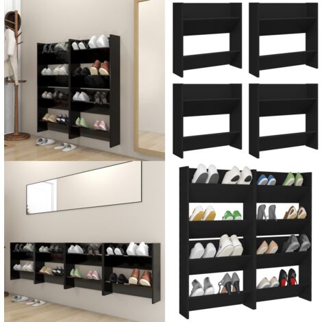 Armoire à Chaussures Noire 60x35x84 Cm – Bois D'ingénierie – Neuve
