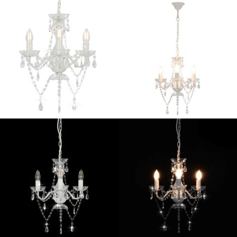 Lustre Perles Blanches 3 Bras - 3 X E14, Diamètre 36 Cm