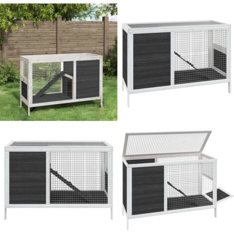 Clapier gris 103x44x69,5 cm bois de pin massif - Clapier Lapin - Abri Lapin - Cage Lapin - Animal Domestique - Petit Animal - Home & Living