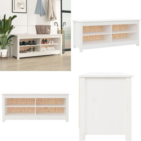 Banc à Chaussures / Armoire Blanc En Pin Massif - Dimensions 110x38x45.5 Cm - Marque VidaXL