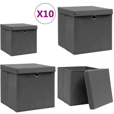 Boîtes de rangement avec couvercles 10 pcs 28x28x28 cm Gris - boîte de rangement -  boîtes de rangement - Home & Living