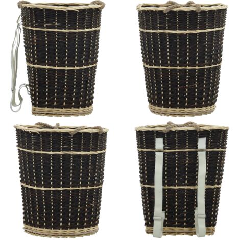 Sac à Dos En Osier Pour Bois De Chauffage - 57x51x69 Cm - Sangles De Transport - Style Rustique