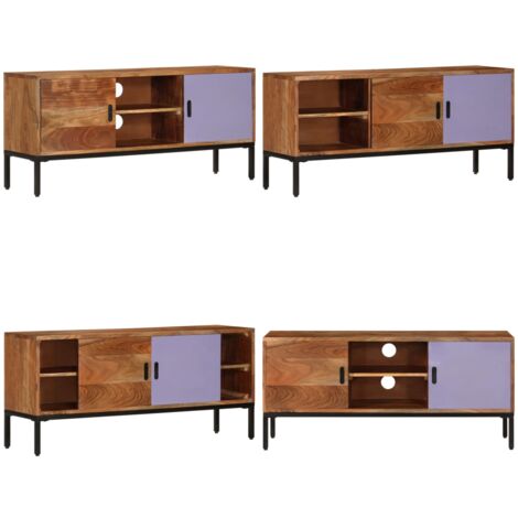 Meuble TV Marron miel et gris 110x30x50 cm Bois massif d'acacia - Meubles Tv - Meuble Tv - Meuble Tv En Bois - Meuble Tv Design - Meuble Tv Vintage - Home & Living (1/5)
