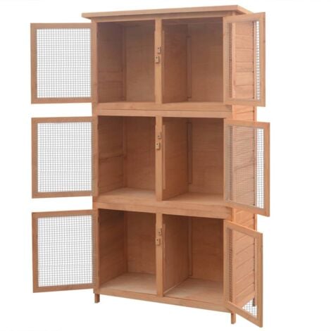 Cage pour animaux 6 compartiments Bois - Cage Lapin - Clapier Lapin - Habitat Lapin - Animal Domestique - Accessoires Petit Animal - Home & Living