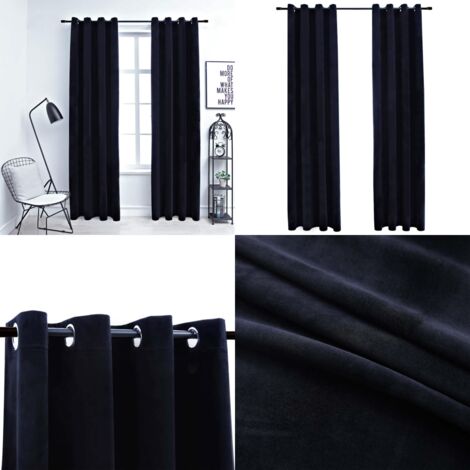 Rideaux occultants avec anneaux 2 pcs Velours Noir 140x245 cm - Rideaux Noirs - Rideaux Velours - Rideaux Occultants - Décoration Intérieure - Intimité - Home & Living