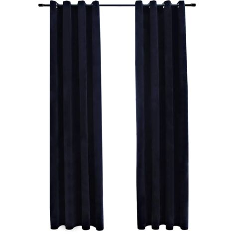 Rideaux occultants avec anneaux 2 pcs Velours Noir 140x245 cm - Rideaux Noirs - Rideaux Velours - Rideaux Occultants - Décoration Intérieure - Intimité - Home & Living