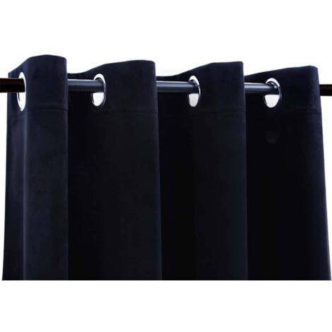 Rideaux occultants avec anneaux 2 pcs Velours Noir 140x245 cm - Rideaux Noirs - Rideaux Velours - Rideaux Occultants - Décoration Intérieure - Intimité - Home & Living