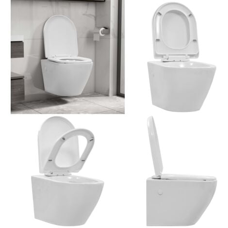Toilette suspendue au mur sans rebord Céramique Blanc - WC suspendu -  WC suspendus - Home & Living