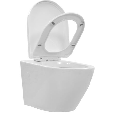 Toilette suspendue au mur sans rebord Céramique Blanc - WC suspendu -  WC suspendus - Home & Living
