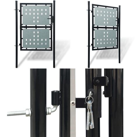 Portail Jardin Simple En Acier, Noir 105x100 Cm - Sécurité Avec Serrure, Design Moderne Pour Terrasse Et Extérieur