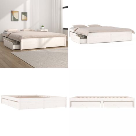 VidaXL Cadre De Lit 180x200 Cm Avec Tiroirs - Blanc - Bois D'ingénierie - Sans Matelas