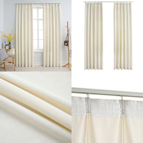 Rideaux occultants avec crochets 2 pcs Velours Crème 140x245 cm - Rideaux Velours - Rideaux Occultants - Rideaux Décoratifs - Rideaux Pour Salon - Rideaux Pour Chambre - Home & Living